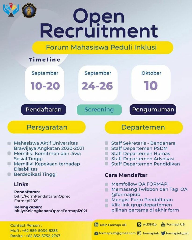 Open Recruitment Staff FORMAPI UB 2021 - Fakultas Ilmu Komputer ...